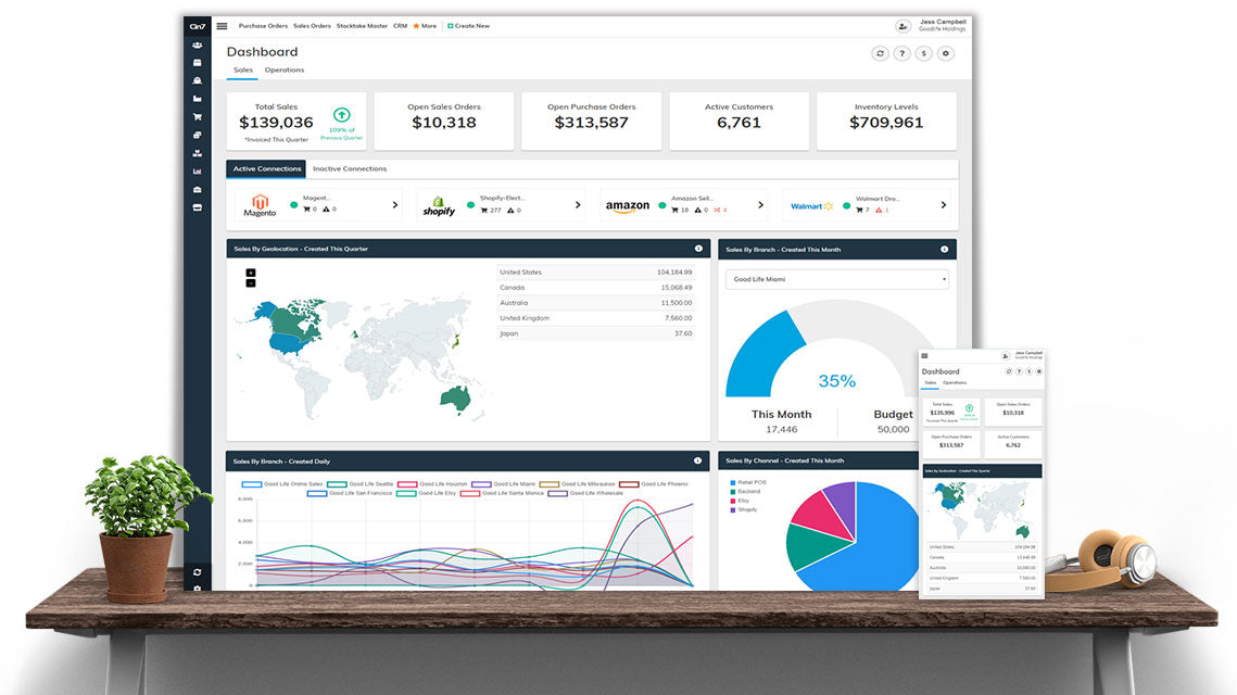 Cin7 Dashboard and Mobile mock up