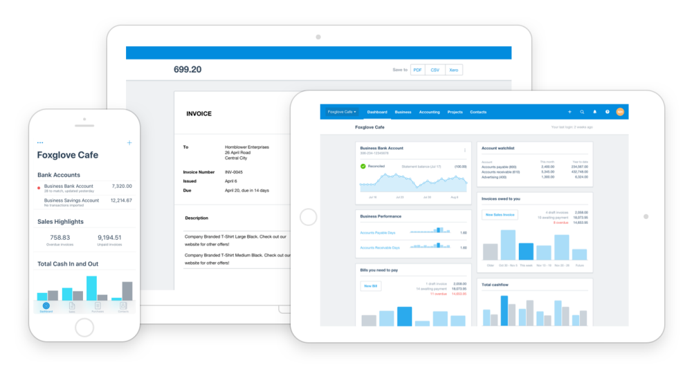 Xero Dashboard view desktop and mobile