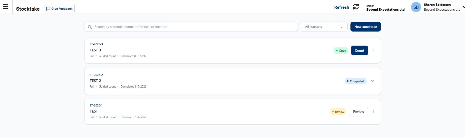 Cin7 Omni stocktake mode screenshot